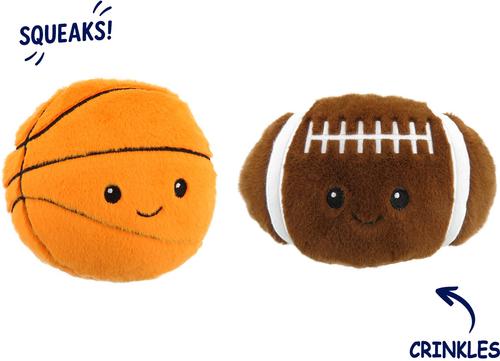 Show full view: Linzy Toys Basketball & Football Squeaky Plush Dog Toys, Orange/Brown, 5-in, 2 count slide 2 of 5