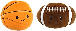 Linzy Toys Basketball & Football Squeaky Plush Dog Toys, Orange/Brown, 5-in, 2 count
