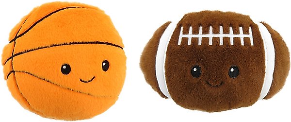 Show full view: Linzy Toys Basketball & Football Squeaky Plush Dog Toys, Orange/Brown, 5-in, 2 count slide 1 of 5