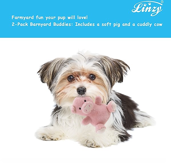Show full view: Linzy Toys Pig & Cow Squeaky Plush Dog Toys, Pink/White, 5-in, 2 count slide 5 of 6