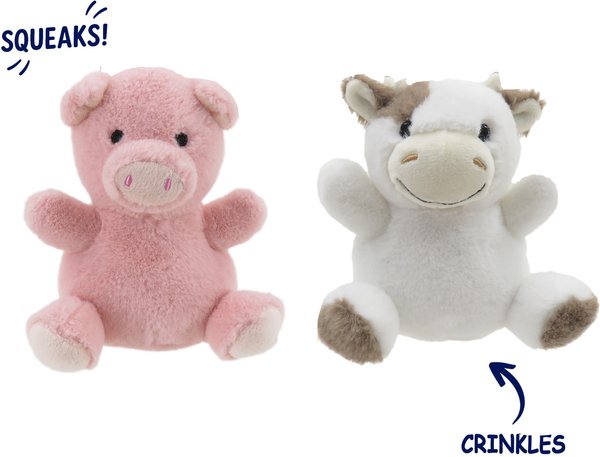 Show full view: Linzy Toys Pig & Cow Squeaky Plush Dog Toys, Pink/White, 5-in, 2 count slide 2 of 6