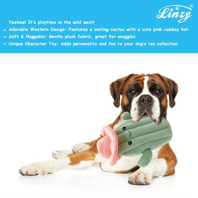Show full view: Linzy Toys Cactus with Hat Squeaky Plush Dog Toy, Green, 10-in slide 5 of 5