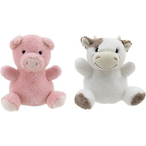 Linzy Toys Pig & Cow Squeaky Plush Dog Toys, Pink/White, 5-in, 2 count