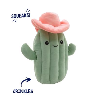 Show full view: Linzy Toys Cactus with Hat Squeaky Plush Dog Toy, Green, 10-in slide 2 of 5