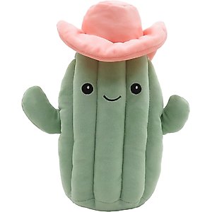 Linzy Toys Cactus with Hat Squeaky Plush Dog Toy, Green, 10-in