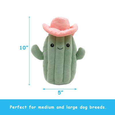 Show full view: Linzy Toys Cactus with Hat Squeaky Plush Dog Toy, Green, 10-in slide 3 of 5