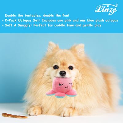 Show full view: Linzy Toys Octopus Squeaky Plush Dog Toy, Pink/Blue, 5-in, 2 count slide 5 of 6