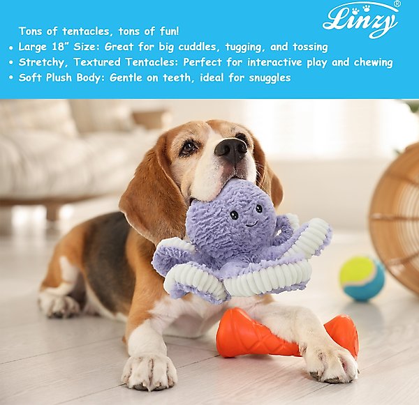 Show full view: Linzy Toys Octopus Squeaky Plush Dog Toy, Purple, 18-in slide 5 of 6