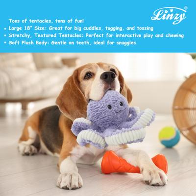 Show full view: Linzy Toys Octopus Squeaky Plush Dog Toy, Purple, 18-in slide 5 of 6