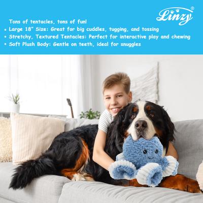 Show full view: Linzy Toys Octopus Squeaky Plush Dog Toy, Blue, 18-in slide 5 of 6