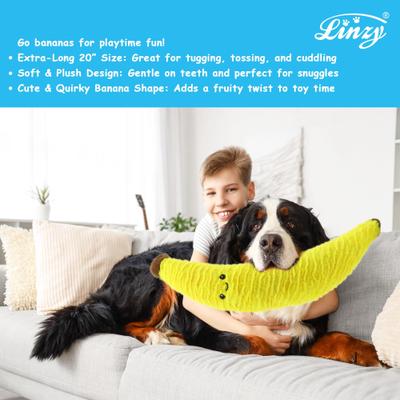 Show full view: Linzy Toys Long Pals Banana Squeaky Plush Dog Toy, Yellow, 20-in slide 5 of 6