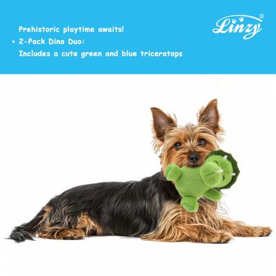 Show full view: Linzy Toys Dinos Squeaky Plush Dog Toys, Green/Blue, 5-in, 2 count slide 6 of 7