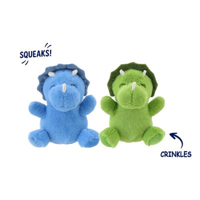 Show full view: Linzy Toys Dinos Squeaky Plush Dog Toys, Green/Blue, 5-in, 2 count slide 3 of 7