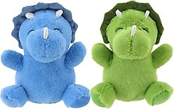 Linzy Toys Dinos Squeaky Plush Dog Toys, Green/Blue, 5-in, 2 count