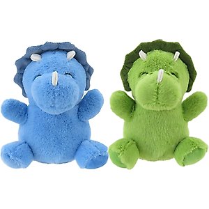 Linzy Toys Dinos Squeaky Plush Dog Toys, Green/Blue, 5-in, 2 count