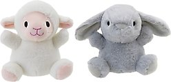 Linzy Toys Bunny & Lamb Squeaky Plush Dog Toys, White/Gray, 5-in, 2 count