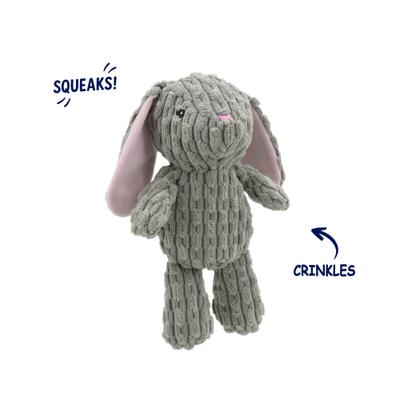 Show full view: Linzy Toys Bunny Squeaky Plush Dog Toy, Gray, 12-in slide 2 of 5