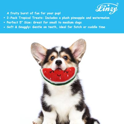 Show full view: Linzy Toys Pineapple & Watermelon Squeaky Plush Dog Toys, Yellow/Pink, 5-inch, 2 count slide 4 of 5