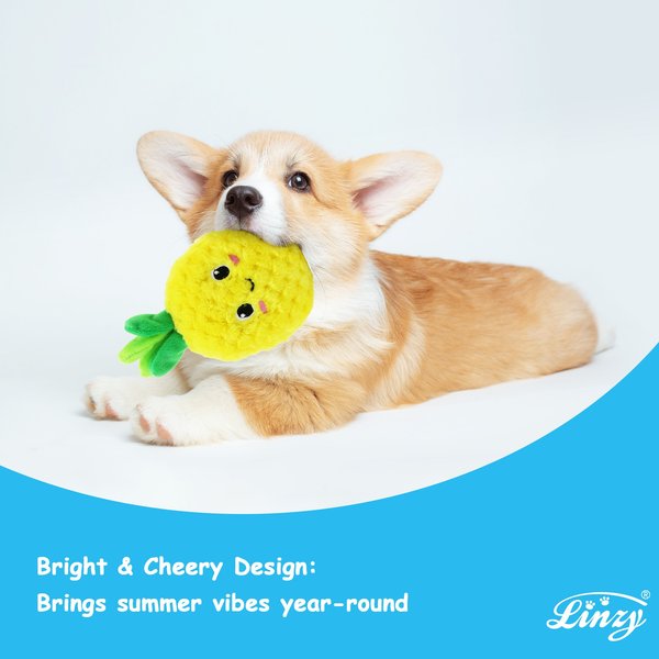 Linzy Toys Pineapple & Watermelon Squeaky Plush Dog Toys, Yellow/Pink, 5-inch, 2 count