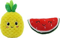 Linzy Toys Pineapple & Watermelon Squeaky Plush Dog Toys, Yellow/Pink, 5-inch, 2 count slide 1 of 5