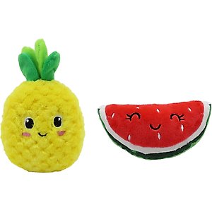 Linzy Toys Pineapple & Watermelon Squeaky Plush Dog Toys, Yellow/Pink, 5-inch, 2 count