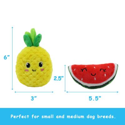 Show full view: Linzy Toys Pineapple & Watermelon Squeaky Plush Dog Toys, Yellow/Pink, 5-inch, 2 count slide 3 of 5