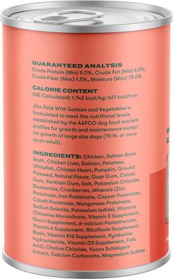 Show full view: Jinx Salmon & Vegetables Recipe Grain-Free Wet Dog Food, 13-oz can, case of 12 slide 8 of 11