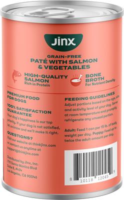 Show full view: Jinx Salmon & Vegetables Recipe Grain-Free Wet Dog Food, 13-oz can, case of 12 slide 7 of 11