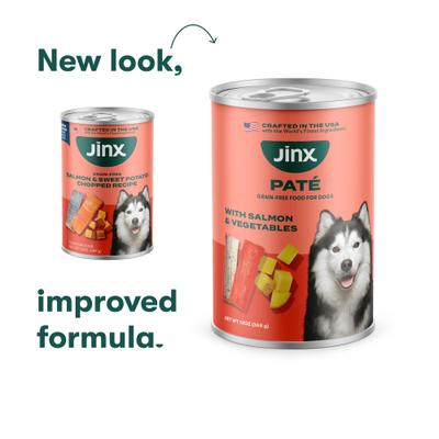 Show full view: Jinx Salmon & Vegetables Recipe Grain-Free Wet Dog Food, 13-oz can, case of 12 slide 3 of 11