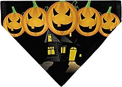 Buckle-Down Jack O Lanterns Haunted House Slip-On Dog Bandana, Yellow