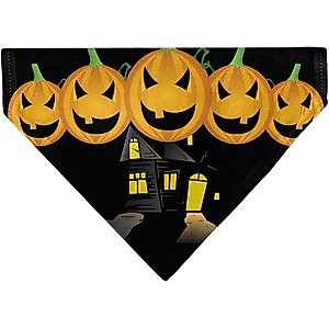 Buckle-Down Jack O Lanterns Haunted House Slip-On Dog Bandana, Yellow