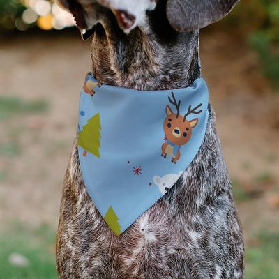 Show full view: Buckle-Down Holiday Winter Animals & Christmas Trees Collage Slip-On Dog Bandana, Baby Blue slide 5 of 6