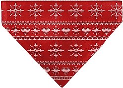 Buckle-Down Christmas Holiday Sweater Stitch Hearts & Snowflakes Slip-On Dog Bandana, Red/White