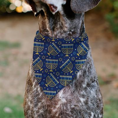 Show full view: Buckle-Down Hanukkah Holiday Menorah Slip-On Dog Bandana, Blue slide 4 of 6