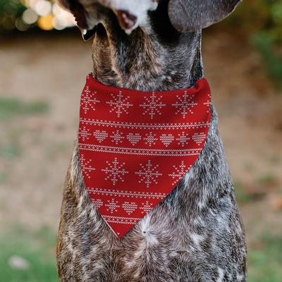 Show full view: Buckle-Down Christmas Holiday Sweater Stitch Hearts & Snowflakes Slip-On Dog Bandana, Red/White slide 5 of 7