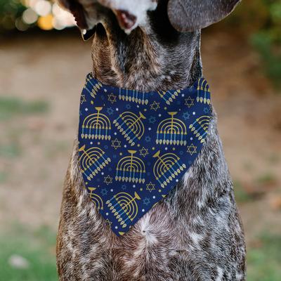 Show full view: Buckle-Down Hanukkah Holiday Menorah Slip-On Dog Bandana, Blue slide 5 of 6