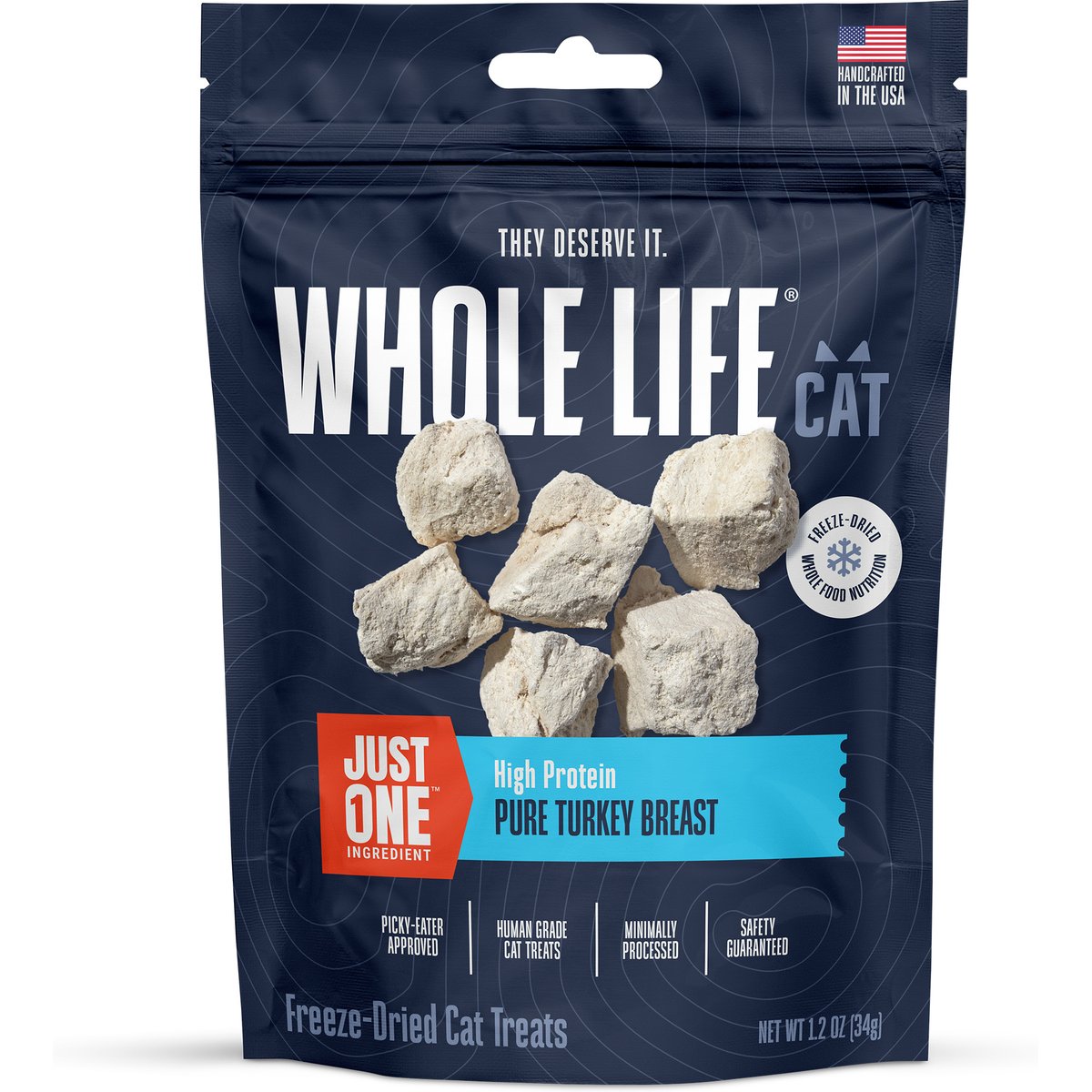 Whole Life Just One Ingredient Turkey Grain-Free Freeze-Dried Cat Treats, 1.2-oz bag
