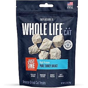 Whole Life Just One Ingredient Turkey Grain-Free Freeze-Dried Cat Treats, 1.2-oz bag