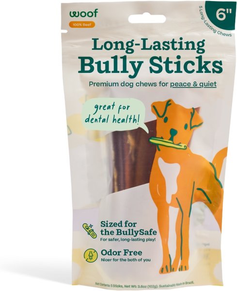 Show full view: Woof High Protein 6-inch Bully Stick Dog Chew, 5 count slide 1 of 8