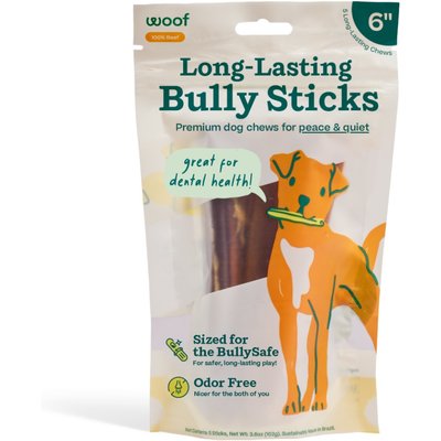 Woof Woof High Protein 6-inch Bully Stick Dog Chew, 5 count