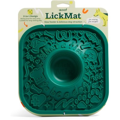Woof Woof LickMat No Slip Silicone Dog Slow Feeder Mat, Forest Green