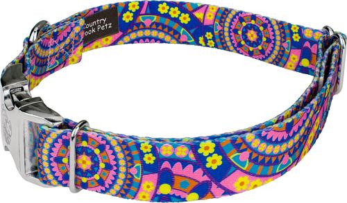 Show full view: Country Brook Petz Premium Blue Boho Mandala Dog Collar, Medium: 13 to 16-in neck, 1-in wide slide 3 of 6