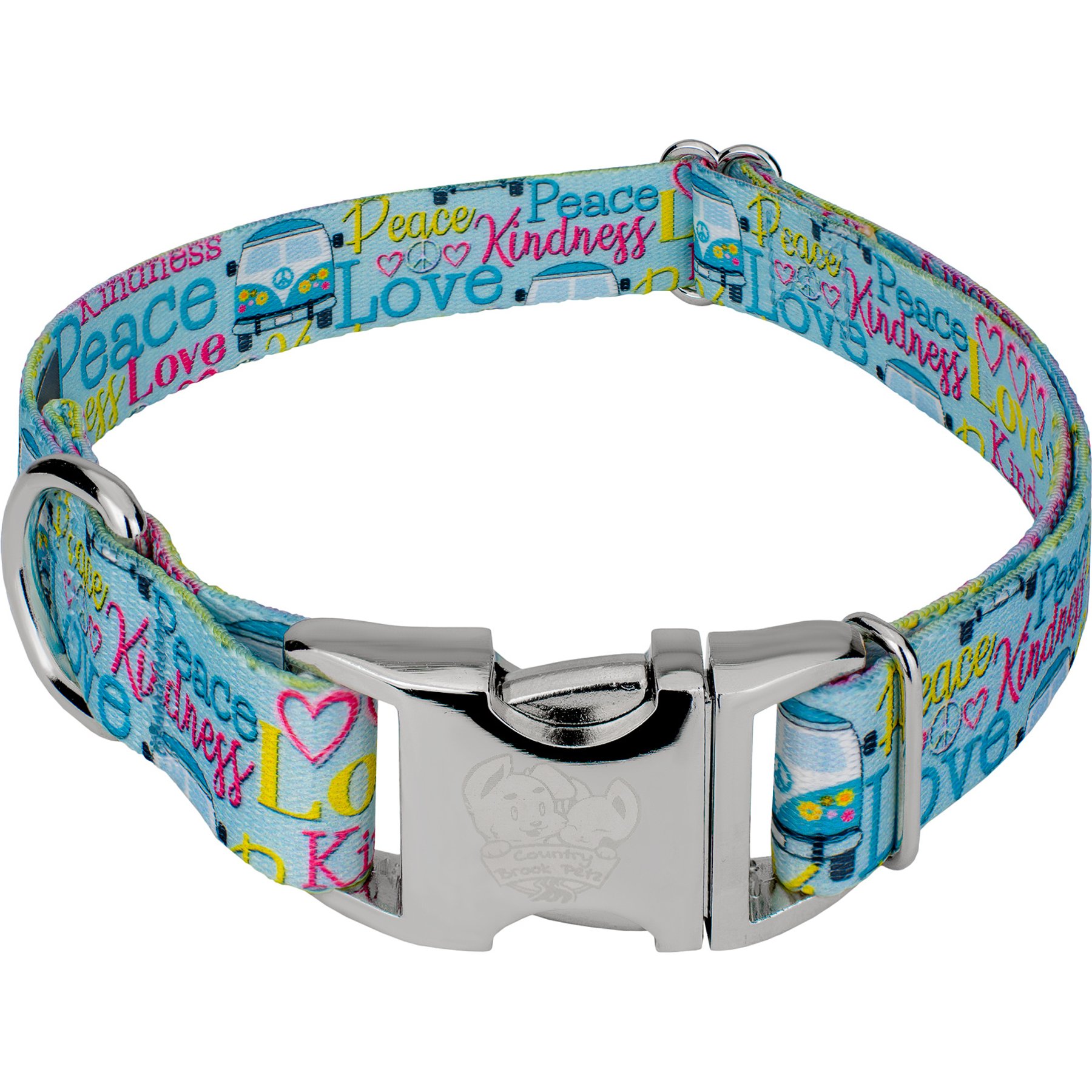 Country Brook Petz Premium Love & Peace Dog Collar, Medium: 13 to 16-in neck, 1-in wide