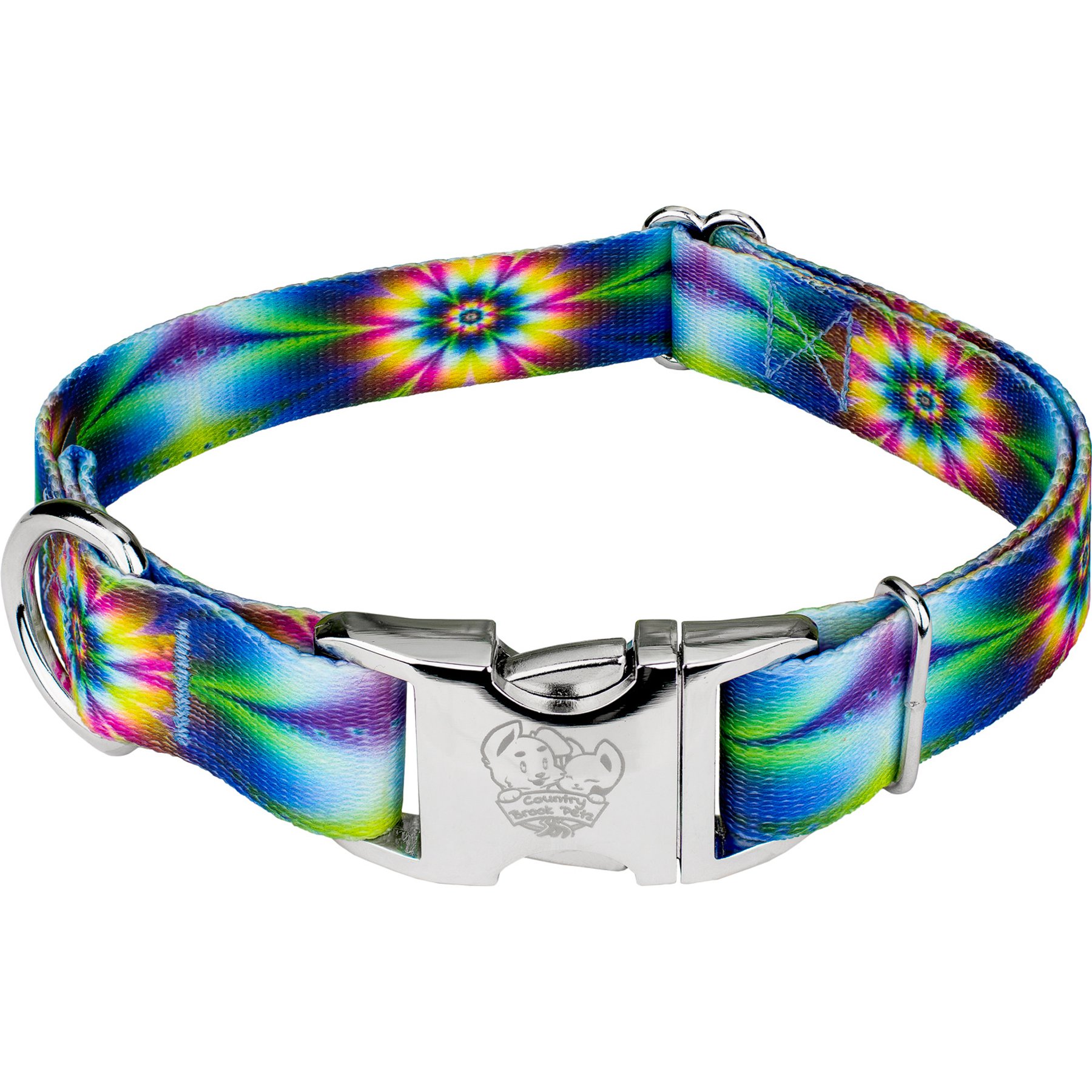 Country Brook Petz Premium Tie Dye Flowers Dog Collar, Large: 16 to 22-in neck, 1-in wide