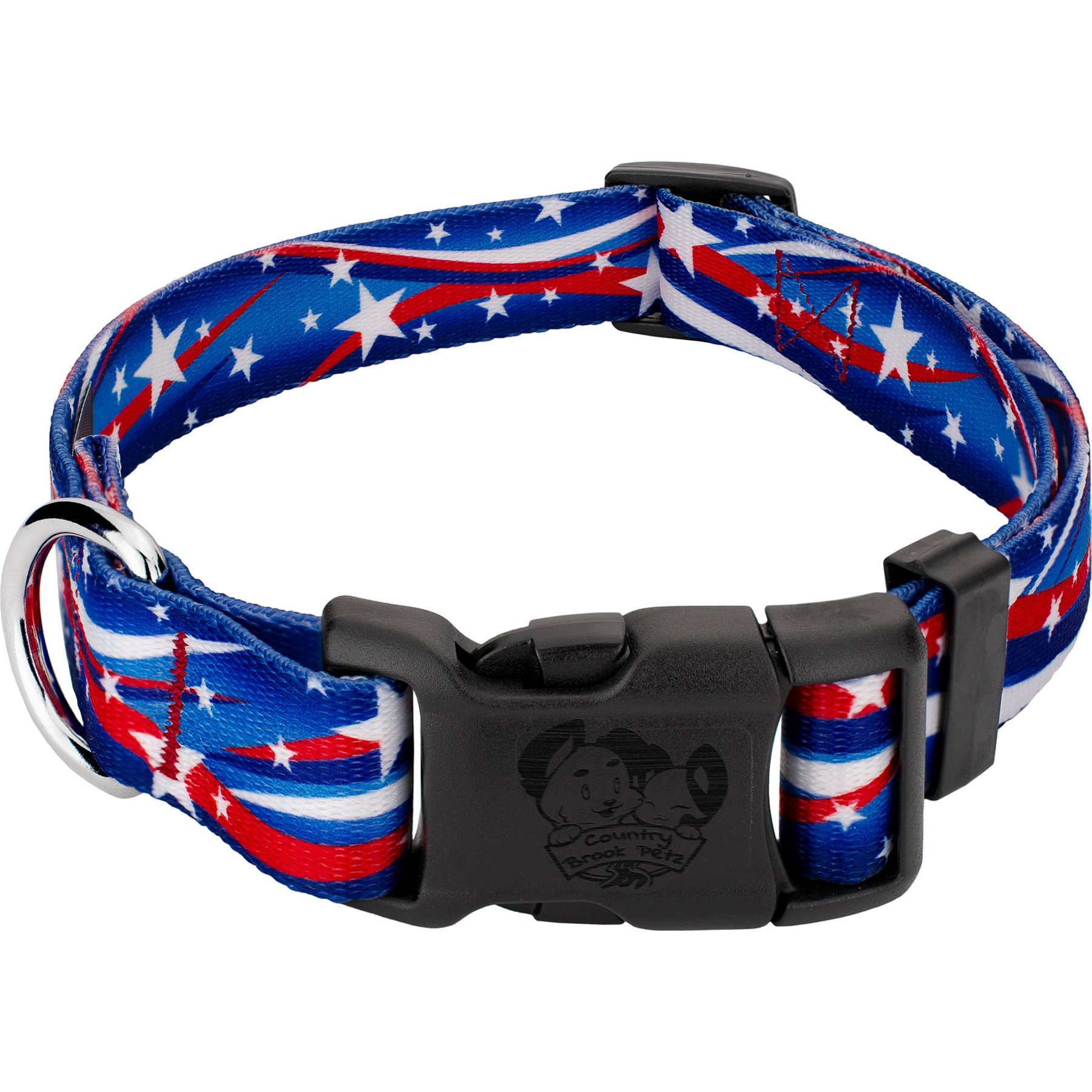 Country Brook Design Deluxe Star Spangled Dog Collar, XX-Small: 7 to 9-in neck, 1/2-in wide