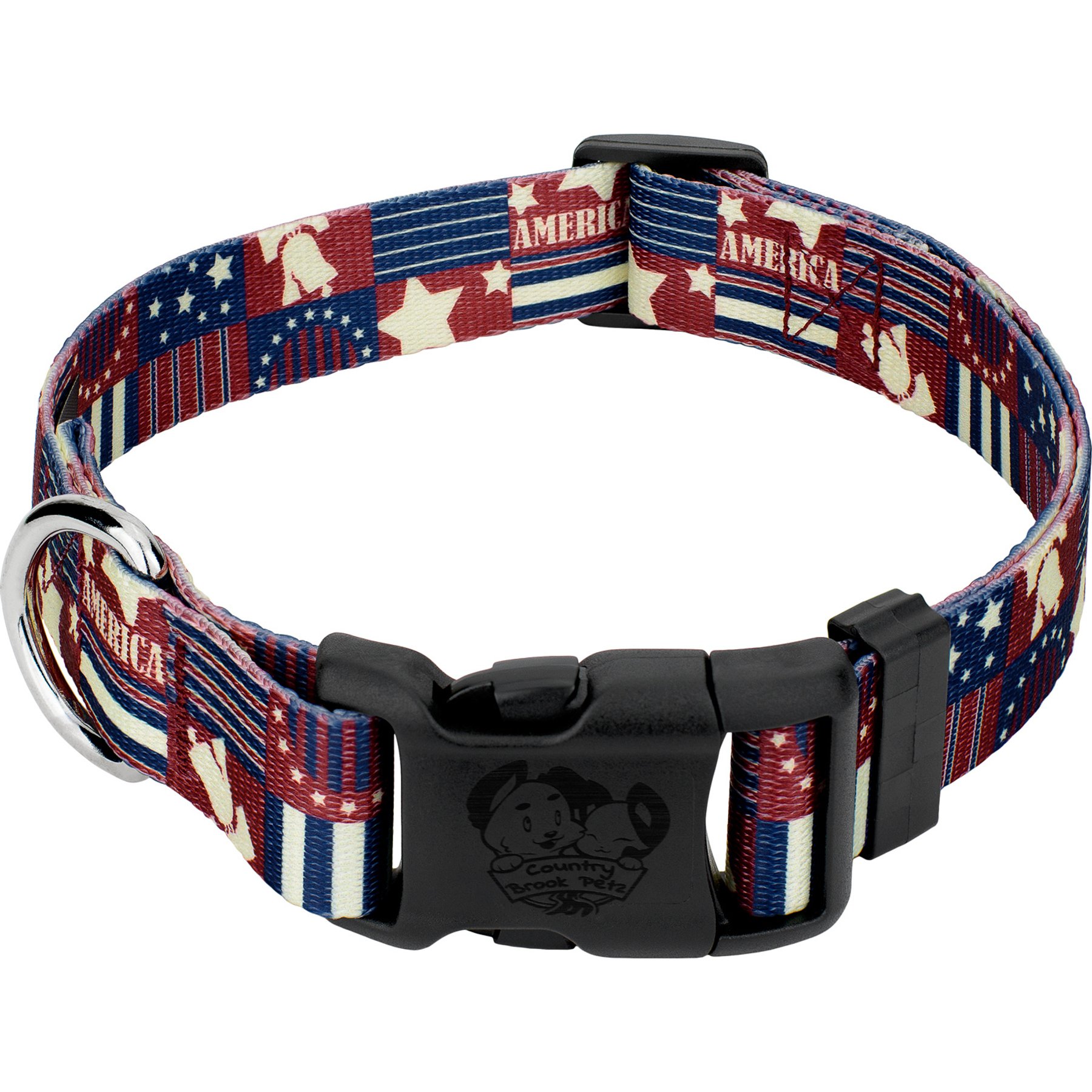 Country Brook Design Deluxe Spirit of '76 Dog Collar, Large: 16 to 22-in neck, 1-in wide