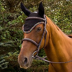 Equine Couture Beaded Horse Fly Bonnet, Black, Cob