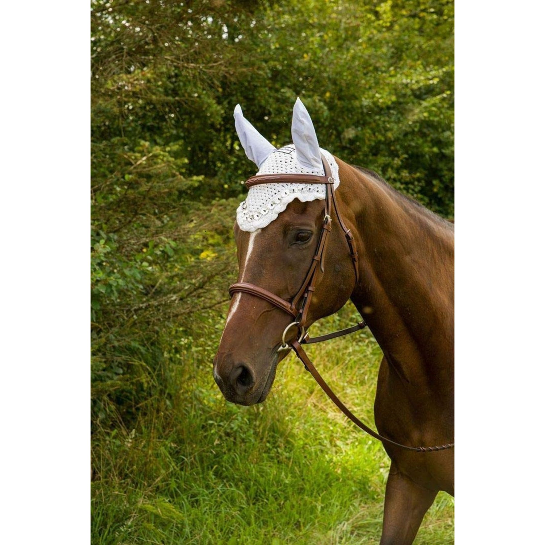 Equine Couture Floral Horse Fly Bonnet, White, Cob