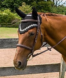 Equine Couture Floral Horse Fly Bonnet, Black, Full