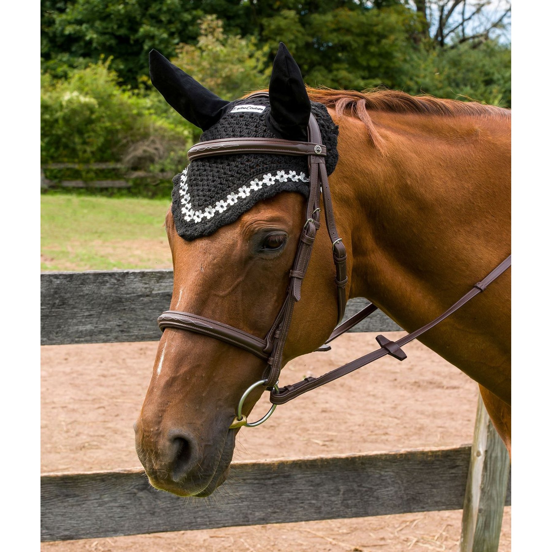Equine Couture Floral Horse Fly Bonnet, Black, Pony